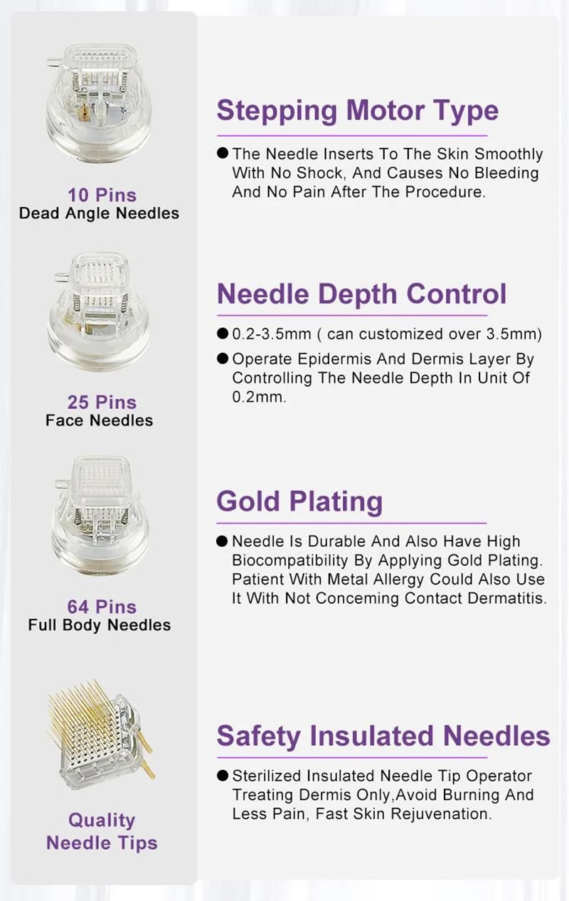 فهرست ابزارهای دستگاه میکروکریستال RF طلایی مدل H02